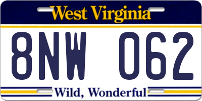 WV license plate 8NW062