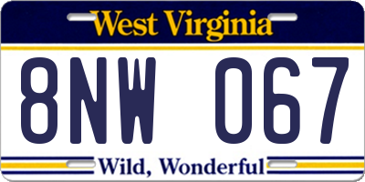 WV license plate 8NW067