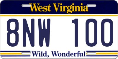 WV license plate 8NW100