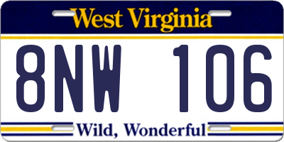 WV license plate 8NW106