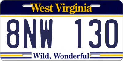 WV license plate 8NW130