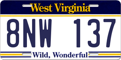 WV license plate 8NW137