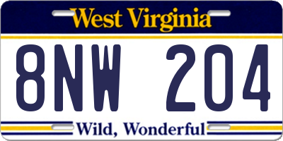 WV license plate 8NW204