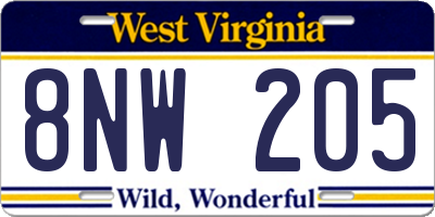 WV license plate 8NW205