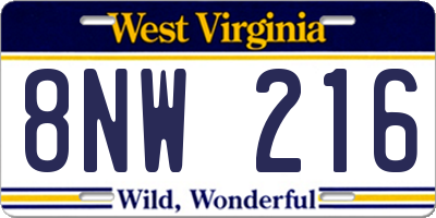 WV license plate 8NW216