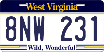 WV license plate 8NW231
