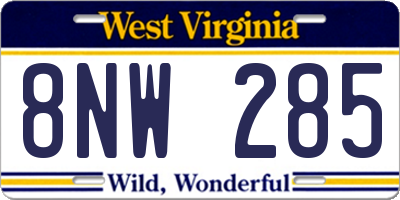 WV license plate 8NW285