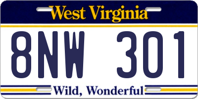 WV license plate 8NW301