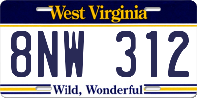 WV license plate 8NW312