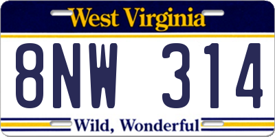 WV license plate 8NW314