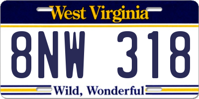 WV license plate 8NW318