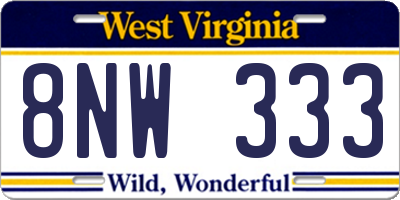 WV license plate 8NW333