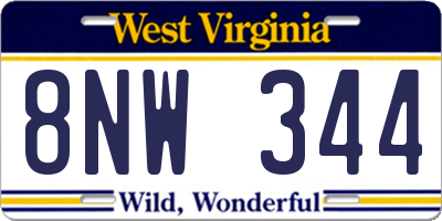 WV license plate 8NW344