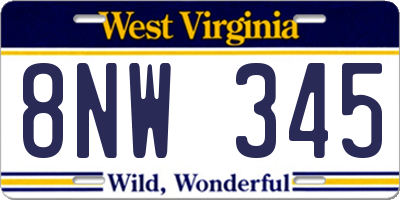 WV license plate 8NW345