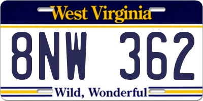 WV license plate 8NW362
