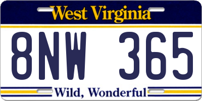 WV license plate 8NW365