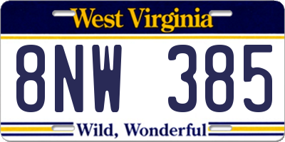 WV license plate 8NW385
