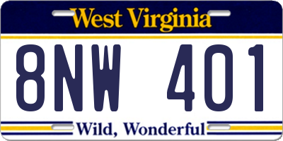 WV license plate 8NW401