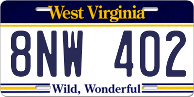 WV license plate 8NW402