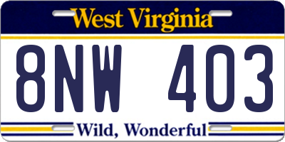 WV license plate 8NW403