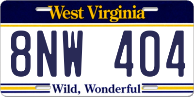 WV license plate 8NW404