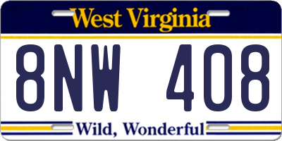 WV license plate 8NW408