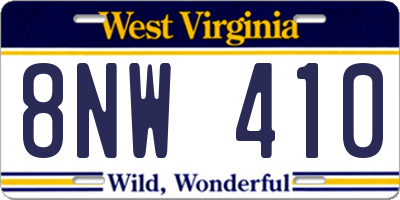 WV license plate 8NW410