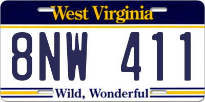 WV license plate 8NW411
