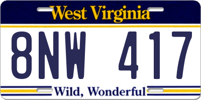 WV license plate 8NW417