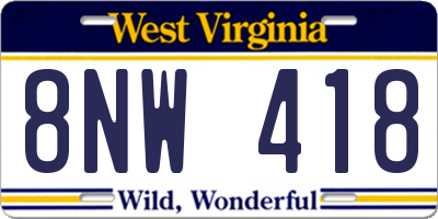WV license plate 8NW418