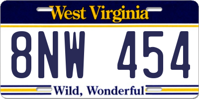WV license plate 8NW454