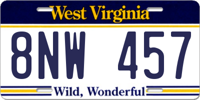 WV license plate 8NW457