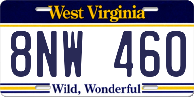 WV license plate 8NW460