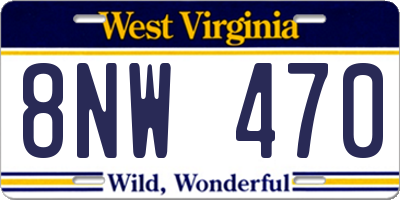 WV license plate 8NW470