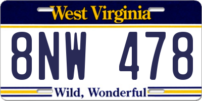WV license plate 8NW478