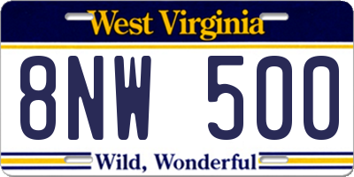 WV license plate 8NW500
