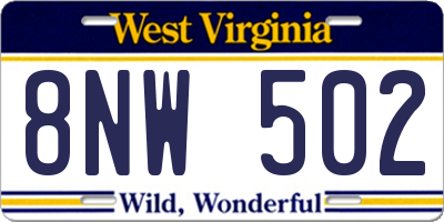 WV license plate 8NW502