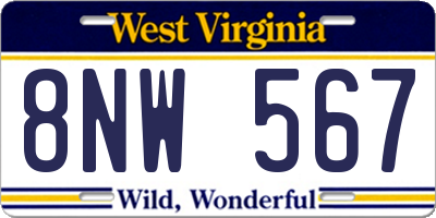 WV license plate 8NW567