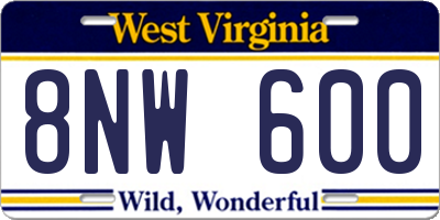 WV license plate 8NW600