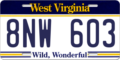 WV license plate 8NW603