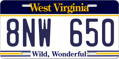 WV license plate 8NW650