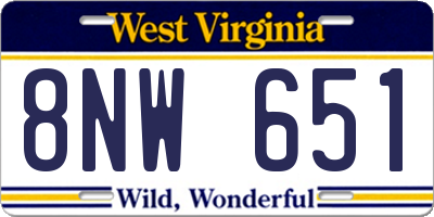 WV license plate 8NW651