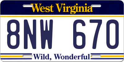 WV license plate 8NW670