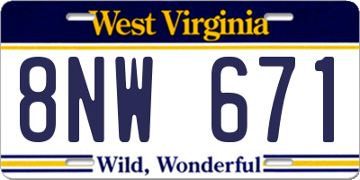 WV license plate 8NW671