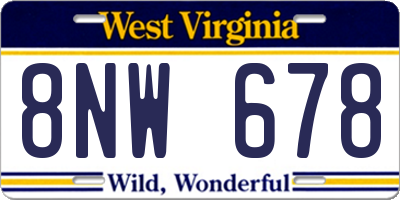 WV license plate 8NW678