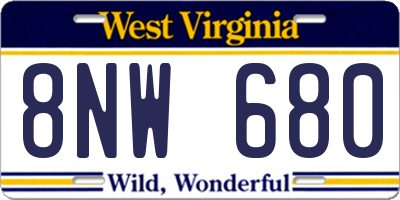 WV license plate 8NW680