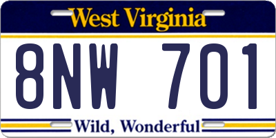 WV license plate 8NW701