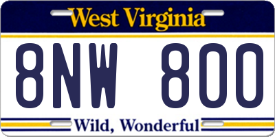 WV license plate 8NW800