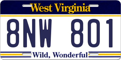 WV license plate 8NW801