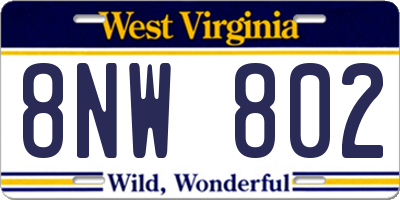 WV license plate 8NW802